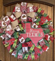 a christmas wreath with the word merry tex's on it