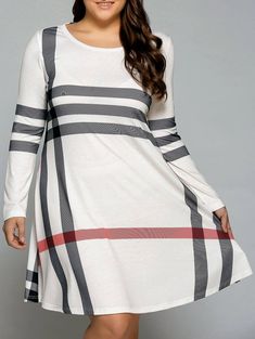 Plus Size Vertical Striped Comfy T-Shirt Dress Casual Dresses Plus Size, Dresses For, Look Plus Size, Striped T Shirt Dress, Dresses Classy, Dresses Plus Size, Trendy Dress, Mode Casual, Sammy Dress