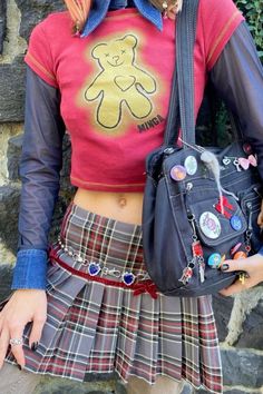 School Edit, Layering Outfits Fall, Mini Skirt Vintage, Layered Outfit, Tartan Mini Skirt, Minga London, Mesh Shirt, Baby Tees, Layering Outfits