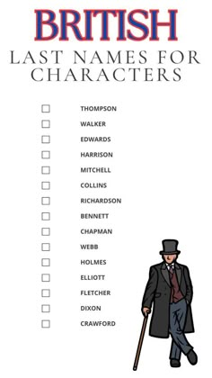 Printable List of British Last Names For Characters British Last Names, British Surnames, British Names, Fantasy Character Names, Unique Words Definitions