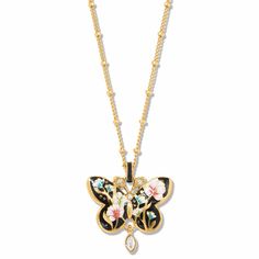 With a refined and modern look to the hand-enameled cloisonné technique, black enamel serves as the canvas to “pop” the hand painted design. Candle Ribbon, Butterfly Pendant Necklace, Holiday Sparkle, Handbag Charms, Brighton Jewelry, Forever Jewelry, Linen Spray, Jewelry Tree, Anklet Bracelet