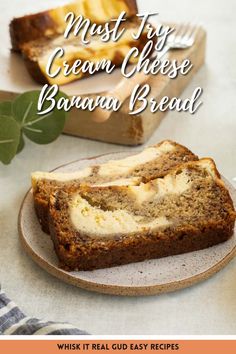 two slices of banana bread sitting on top of a plate next to another piece of bread