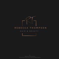 a logo for a hair and beauty brand that is gold on black with the words reebca thompson