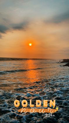 the sun is setting over the ocean with waves