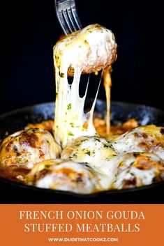 a piece of bread being lifted from a skillet with cheese and sauce on it