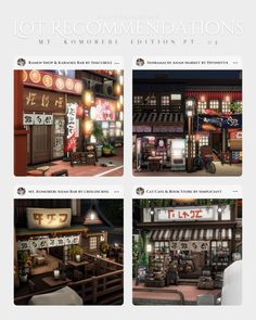 Asian Bar, Mt Komorebi, Karaoke Bar, Ramen Shop, Sims 4 House Plans, Asian Market, Book Cafe, Sims 4 Collections, Cat Cafe