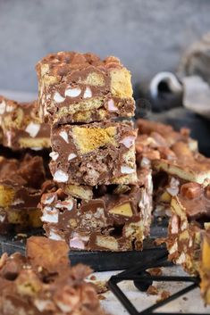 rocky road bars stacked on top of each other