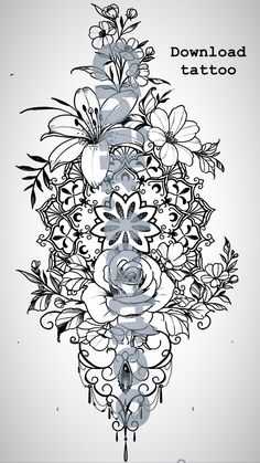 an artistic tattoo design with flowers and leaves