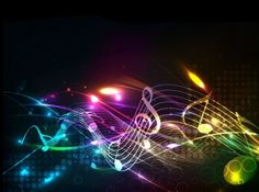 an abstract music background with musical notes and lights in the dark, on a black background