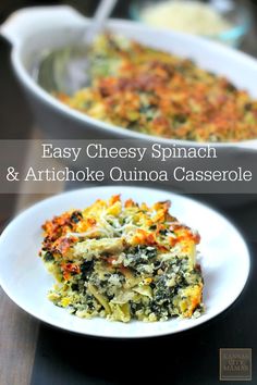 easy cheesy spinach and artichoke quinoa casserole