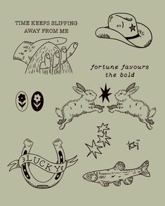 some tattoos that are on the back of a t - shirt with words and pictures