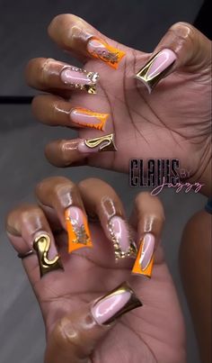 Dope Green Nails, Short Duck Nails Fall, Aura Duck Nails, Duck Nail Inspo 2023, Fall Duck Nails, Orange Duck Nails, Junk Duck Nails