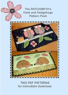 two quilted placemats with flowers and birds on them, one has the same pattern