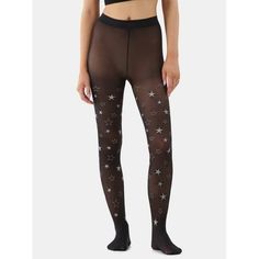 Shine bright with our Women's Sheer Star Tights from No Boundaries. Featuring a whimsical star pattern, these tights bring a touch of sparkle to any outfit. The sheer design provides a chic look while the soft stretch fabric ensures a comfortable fit all day long. Perfect for adding a celestial twist to your party attire or elevating your everyday style, these star tights are a stellar addition to any fashion-forward wardrobe. Only at Walmart. Size: XXL.  Color: Black.  Gender: female.  Age Grou Black Star Print Bottoms For Night Out, Trendy Stretch Star Print Bottoms, Trendy Stretch Bottoms With Star Print, Star Tights, Pattern Tights, Sheer Fashion, Patterned Tights, Party Attire, Sheer Tights