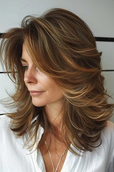 Butterfly Medium Length Hair, Feathered Medium Length Hair, Butterfly Haircut Medium Length Hair, Mid Length Haircut Layers, Medium Length Haircuts For Women Over 50, Butterfly Shag Haircut, Feathered Hairstyles Medium Over 50, Feather Haircut Medium, Medium Length Butterfly Haircut