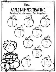 an apple number matching activity for kids