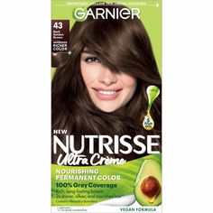 Garnier Nutrisse Ultra Crème Nourishing Permanent Hair Color nourishes as it colors for 2x shinier, silkier and nourished hair vs. uncolored, unwashed hair. Garnier Nutrisse permanent dark golden brown hair dye comes with a fruit oil ampoule that you pour directly into the mix. Our nourishing after color conditioner is infused with five responsibly-sourced oils - avocado, olive, coconut, argan and shea. The new ColorBoost technology efficiently infuses intense dyes into the hair fiber for richer Golden Brown Hair Dye, Dark Golden Brown Hair, Garnier Hair Color, Golden Brown Hair Color, Golden Brown Hair, Color Conditioner, Brown Hair Dye, At Home Hair Color, Beautiful Hair Color