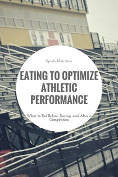 the words eating to optimize athletic performance in front of an empty bleachers