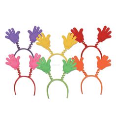 six hand - shaped headbands with different colors