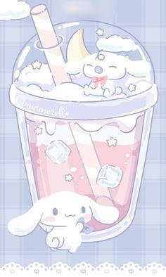 a cartoon bunny in a cup filled with ice