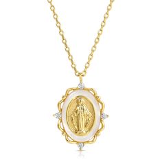 Adorn yourself with spiritual beauty in the Divine Mary Necklace. Showcasing a Mother Mary saint pendant with cz accents, this necklace embodies Old World elegance and divine grace with its Roman influence. 14k gold plated brass 20mm charm 16 inch chain with 2 inch extender mother of pearl, cz Questions about Shipping & Returns? Mother Mary Necklace, Elizabeth Stone, Old World Elegance, Saint Necklace, Spiritual Beauty, Mary Necklace, Meaningful Necklace, Mama Mary, Divine Grace