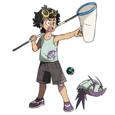 an image of a cartoon character holding a bucket and catching a fish with it's net