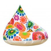 a colorful bean bag chair sitting on top of a white floor