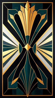 an art deco design with gold and green colors