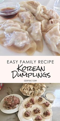 an easy family recipe for korean dumplings with meat and sauce on the side,