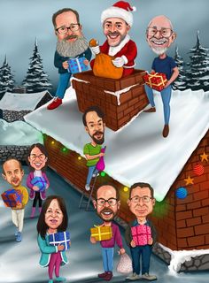 Group Christmas Caricature Drawing Christmas Caricature, Caricature Online, Caricature Portrait, Personalized Caricature, Caricature Artist, Custom Christmas Gifts, From Santa, Caricatures, Custom Christmas