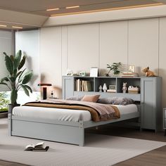 Full Size Platform Bed With Storage Headboard And Lockers Wooden Bed With Storage, Storage Beds, Bookcase Bed, Full Platform Bed