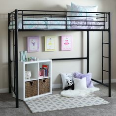 Sunset Twin Loft Bunk Bed Bedroom Walker Edison Black Loft Bunk Bed, A Loft Bed, Kids Twin Bed, Walker Edison Furniture, Twin Size Loft Bed, Loft Bunk Beds, Two Twin Beds, Modern Bedding, Metal Bunk Beds