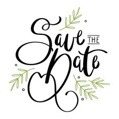 save the date lettering with leaves