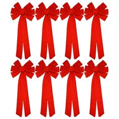 red bows are arranged in rows on a white background