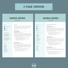 two page resume template with blue background