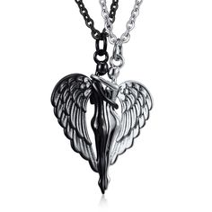 PRICES MAY VARY. 𝐂𝐨𝐮𝐩𝐥𝐞 𝐇𝐮𝐠 𝐍𝐞𝐜𝐤𝐥𝐚𝐜𝐞 𝐃𝐞𝐬𝐢𝐠𝐧: Affectionate Hug Necklace means that two hearts attract each other and miss each other.The two angels hugging together means forever love."To the world you may be just one, To the person you may be the world ." 𝐌𝐚𝐭𝐜𝐡𝐢𝐧𝐠 𝐂𝐨𝐮𝐩𝐥𝐞 𝐍𝐞𝐜𝐤𝐥𝐚𝐜𝐞 𝐒𝐢𝐳𝐞: Couple necklace length approx 45 cm + 5 cm /17.7" + 2 ", the pendant size approx 1.14'' , suitable for most people, you can wear it confidently. 𝐌𝐞𝐭𝐚𝐥 𝐌𝐚𝐭𝐞 Edgy Heart Pendant Jewelry For Valentine's Day, Black Stainless Steel Necklace For Valentine's Day, Silver Gothic Heart Necklace For Valentine's Day, Gothic Sterling Silver Necklace For Valentine's Day, Gothic Pendant Jewelry For Valentine's Day, Matching Necklaces For Couples, Couple Necklaces, Necklace For Girlfriend, Friendship Necklaces