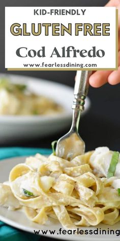 a person is holding a fork over a plate of food with the words gluten free