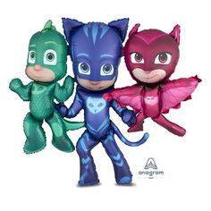 three stuffed animals in the shape of superheros