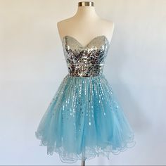 Excellent Preowned Condition No Missing Silver Sequins No Visible Flaws Worn Once. Offers Welcome. No Trades. Strapless Tulle Dress, Jovani Dresses, Silver Sequin, Tulle Dress, Blue And Silver, Cute Dresses, Blue Dresses, Strapless Dress, Colorful Dresses