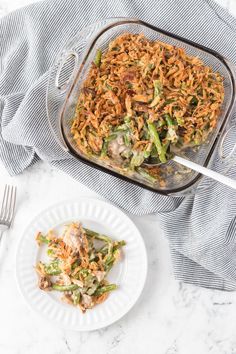 This upscale version of the classic Green Bean Casserole takes the flavors of a holiday standby and elevates it with fresh, flavorful ingredients! Tender green beans are combined with onions and mushrooms in a savory cream sauce. Sub out the canned French onion topping with hand-fried shallots for crunch, and you have the perfect side dish for your meal! It's the perfect side dish Thanksgiving and Christmas! Dairy Free Green Bean Casserole, Ultimate Green Bean Casserole, Traditional Green Bean Casserole, Healthy Green Bean Casserole, Healthy Green Beans, Best Green Bean Casserole, Classic Green Bean Casserole, Vegan Green Bean Casserole, Balanced Eating