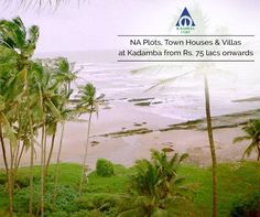 palm trees are in the foreground and an ocean is in the background with text that reads nax plots, town houses & villa at hadamba from 75 lacs onward