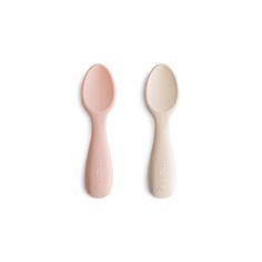 Mushie Silicone Toddler Starter Spoons | 2 Pack (Blush/Shifting Sand) Halloween Furniture, Gas Relief, Pretend Food, Quilts Decor, Authentic Models, Baby Pacifier, Play Kitchen, Bath Toys