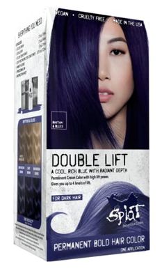 PRICES MAY VARY. PERMANENT HAIR COLOR: Express yourself through double-action permanent hair color. Providing up to 4 levels of lift, our cool blue hair dye is formulated for brunette virgin hair. NOURISHING FORMULA: Enriched with aloe vera and soy protein, this permanent hair dye helps retain moisture to smooth and soften hair, improving overall shine. EASY APPLICATION: An easy-to-apply cream formula lifts and deposits bold color, eliminating the need for bleach. Hair color kit delivers bold re Blue Dye On Dark Brown Hair, Permanent Blue Hair Dye, Hair Dye For Dark Hair, Dye For Dark Hair, Blue Hair Dye, Splat Hair Color, Dark Hair Dye, Hair Dye Shades, Vegan Hair Dye