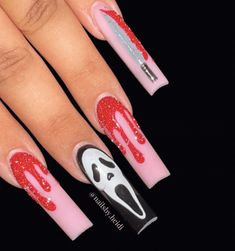 21 Blood Nail Art Designs for Halloween - ♡ July Blossom ♡ Shoulder Haircuts, Scream Nails, Haircut Images, Medium Length Haircut