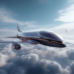 an airplane flying above the clouds on a sunny day