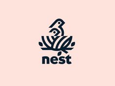 the nest logo is shown in black and white on a pink background, with an image of