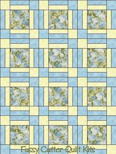 a blue and yellow quilt with flowers on it