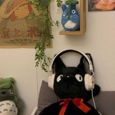 there is a stuffed animal with headphones on