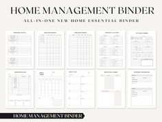 the home management binder is shown in black and white