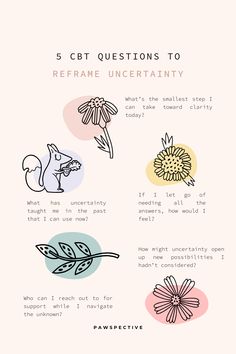 Uncertainty is a natural part of life, but it can trigger anxiety and affect how we think, feel, and behave.  Uncertainty often leads to anxious thoughts, which trigger fearful feelings and can lead to avoidance behaviors.  Depression I MentalHealth I CBTTechniques I ReframeNegativeThoughts I EmotionalWellness I CognitiveBehavioralTherapy I SelfCompassion I PositiveThinking I MindsetShift I MentalHealthAwareness Assistant Psychologist, Therapy Doodles, Psychology Decor, Introvert Activities, Coping Toolbox, Family Therapy Activities, Counselling Tools